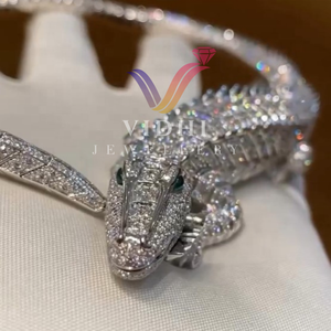 Vidhi Jewellery Collier ras du cou Hip Hop personnalisé en or blanc 14KT Crocodril moissanite diamant LGD unisexe pour femmes - Product Image 4