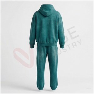 Conjunto Deportivo Unisex Color Verde Azulado, Sudadera con Capucha y Cordón Ajustable, Color Sólido, Casual, Transpirable, Corte Regular, Ropa de Otoño - Product Image 2