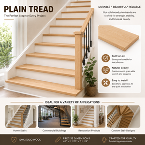 Peldaños de Madera Maciza Lisos 48 x 1 1/32 x 11 1/4, Fácil Instalación, Diseño Contemporáneo para Uso Residencial y Comercial - Product Image 1
