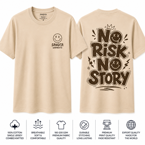 Camiseta de Algodón Beige para Hombre SANGITA, Manga Corta, Cuello Redondo, Corte Regular, Diseño con Estampado Frontal, Ropa Casual Ecológica - Product Image 1