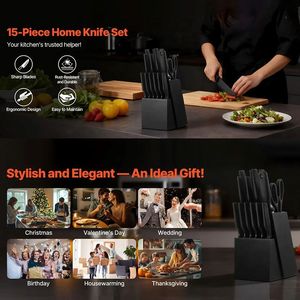 Set di coltelli da cucina per uso domestico con pratico blocco porta coltelli - Product Image 2