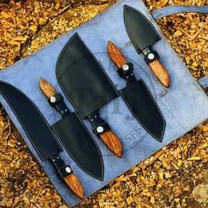 ชุดมีดเชฟเหล็กกล้าคาร์บอน 5 ชิ้น ตีขึ้นรูปด้วยมือ เกรดอุตสาหกรรม ใช้งานได้ทั้งสองมือ ปลอดภัยสำหรับเครื่องล้างจาน ด้ามไม้ รับประกัน 1 ปี - Product Image 5