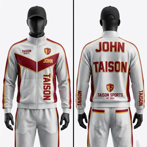 Survêtement de rugby pour homme, tissu en maille polyester haute qualité 240 GSM, rouge et or avec empiècements contrastants, logo brodé personnalisé par transfert thermique. - Product Image 1