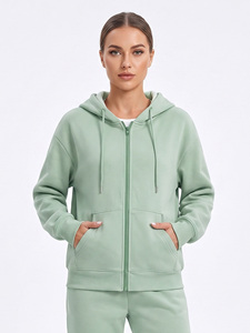 Conjunto de Sudadera con Capucha de Forro Polar de Color Liso de Alta Calidad, Sudaderas Oversize con Hombros Caídos, Bolsillos y Cremallera, Ropa Casual de Otoño Personalizable - Product Image 4