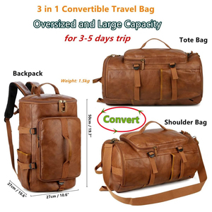 Leather Gym <b>Backpack</b> <b>Large</b> Capacity Zipper Closure Classic Style Unisex Duffle Bag for Daily Use and Travel - Product Image 4