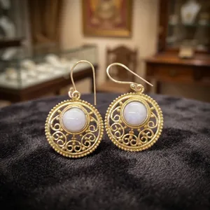 Boucles d'oreilles pendantes en laiton avec pierre de lune arc-en-ciel, bijoux faits à la main avec pierres précieuses naturelles - Product Image 3