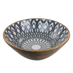 Paire de bols de service artisanaux en bois émaillé – Bols en bois imprimés de motifs botaniques et de créatures forestières, adaptés aux aliments - Product Image 5
