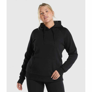 Sweat-shirt à capuche noir pour femme, manches longues, couleur unie, en coton tricoté, pour l'automne, avec poche, coupe classique - Product Image 1