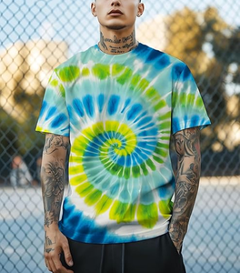 T-shirts imprimés tie-dye de qualité supérieure pour hommes, style hippie senior, manches courtes, pour l'été, 100% coton, 180 GSM - Product Image 2