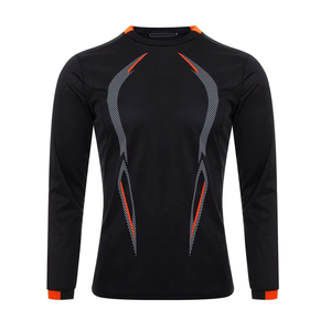 Men's <b>Black</b> <b>Compression</b> <b>Shirt</b> Long Sleeve Athletic Base Layer with Orange Accents for Running Gym Training and Sports - Product Image 1
