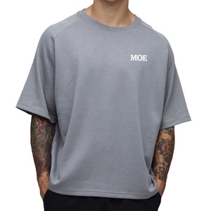 T-shirts pour hommes en coton épais à manches raglan grises, coupe ample et oversize, col rond, manches courtes, style streetwear, avec logo personnalisé, pour la gym - Product Image 2