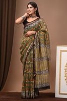 Hint Maheshwari İpek Saree El Baskılı Festival ve Parti Sareesi El Yapımı Tasarımcı Etnik Saree Kadınlar İçin