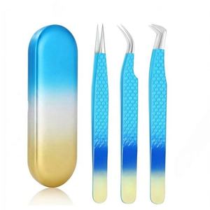 Ensemble de pinces à épiler professionnelles en acier inoxydable multicolores à pointe lisse pour extensions de cils, outils de coiffage des cils à pointe droite et courbée pour volume - Product Image 1