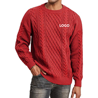 Pull en laine mérinos pour homme, couleur bordeaux, classique, tricot d'hiver, chaud, décontracté, vêtement de mode, streetwear, respirant, personnalisable