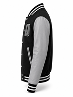 Veste universitaire unisexe noire avec manches en laine grise, broderie lettre D, style streetwear, col rabattu, décontractée pour l'hiver