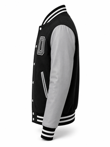 Veste universitaire unisexe noire avec manches en laine grise, broderie lettre D, style streetwear, col rabattu, patchwork décontracté pour l'hiver - Product Image 4