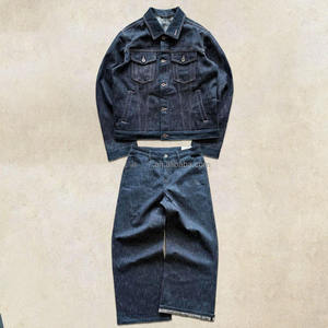 Clothing Factory Custom Jeans Suit Casual Street Fashion Wear Button up <b>Denim</b> <b>Jackets</b> and Jeans Pants Set Blue Jeans Set for Men - Product Image 1