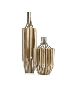 Luxury Champagne Gold Fluted Vase | <b>Matte</b> Bronze Architectural Flower Vases for Modern Living Room <b>Table</b> Home Decor - Product Image 4