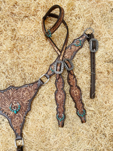 Ensemble de bridon Hackamore à traction latérale de qualité supérieure avec têtière simple tressée sans mors et harnais de poitrine - Product Image 6