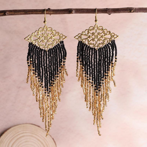 Drop <b>Earrings</b> Hand-Woven Gold <b>White</b> Black Red Fringe Pendant <b>Earrings</b> for Women Jewelry Wholesale by MD HANDICRAFTS - Product Image 3
