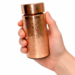 Botella de Agua de Cobre Hecha a Mano con Tapa, Diseño Floral Bohemio, Juego de Bebidas Portátil para Viaje - Product Image 3