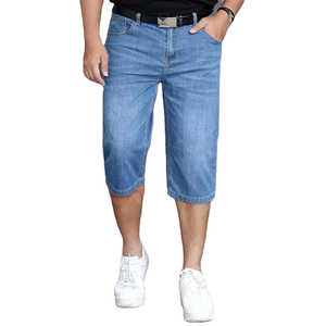 New Big Size Long Length <b>Mens</b> Streetwear Denim Shorts Breathable High Waist Loose <b>Stretch</b> Knitted Thin Summer Lightweight - Product Image 5