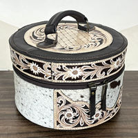 Nouvelle Trousse de Maquillage Ronde de Luxe en Cuir Façonné à la Main Style Western, en Cuir de Vachette Véritable, Organisateur de Voyage pour Bijoux et Cosmétiques
