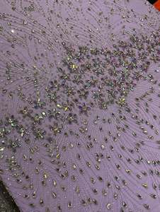 Tissu en dentelle perlée de zircon fait main sur mesure, 100 % polyester, tissu brodé en maille pour robe de mariée, robe de soirée, couture - Product Image 2