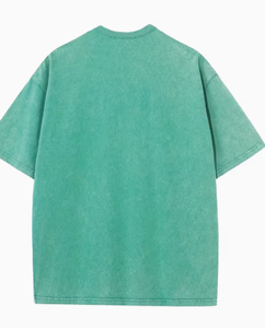 เสื้อยืดโอเวอร์ไซส์ผู้ชาย ผ้าคอตตอน 100% ซักทราย สไตล์วินเทจ ขาดๆ แบบดิสเทรส แขนสั้น คอกลม สีพื้น 320 กรัม - Product Image 2