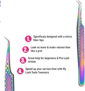 Meilleures ventes : Pinces à cils arc-en-ciel / Pinces volume en acier inoxydable droites, courbées et en forme de X - Product Image 2