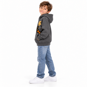 Sweat à capuche zippé en polaire pour garçons, motif Halloween (Maison hantée, Citrouille, Chauve-souris, Lune), couleur anthracite, style décontracté, pour l'hiver, vente en gros, OEM ODM personnalisé - Product Image 3