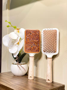 New Trending Western Style Handmade Tooled Leather Hair Brush <b>Hot</b> Selling Engraved Leather Daily Use Hair Accessories for Unisex - Product Image 3