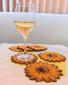 Handmade Lemon <b>Beaded</b> <b>Coaster</b> Round Embroidered Fruit Drink Modern Design Durable Kitchen Table Decor - Product Image 3