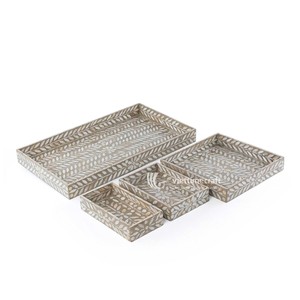 ViettimeCraft Bandeja Otomana Rectangular de Lujo de Latón y Nácar Compuesto, Hecha a Mano, Ecológica, Sostenible, Pulida, para Café - Product Image 2
