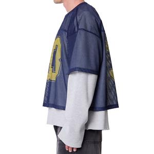 Camisetas Personalizables de Gran Tamaño con Diseño Hip Hop y Estampado en el Cuello para Hombre, Camisetas Estampadas para Hombre en Tela de Malla - Product Image 4