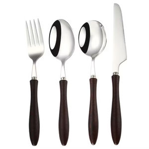 Fourchettes à dîner en acier inoxydable au design vintage avec manches en bois naturel, ensemble de couverts de table pour la cuisine et la salle à manger à prix excellent - Product Image 2