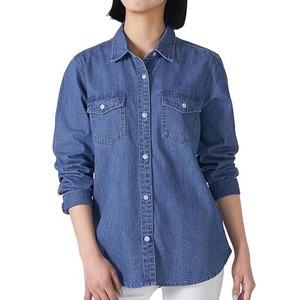Chemises de travail en jean multi-poches pour femmes, grande taille, respirantes, avec poche poitrine, style utilitaire - Product Image 5
