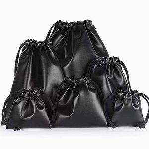 Sac à cordon en cuir noir unisexe - Product Image 1