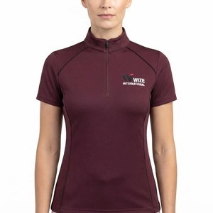 WIZE INTERNATIONAL Women's <b>Maroon</b> Short Sleeve Zipper Polo Shirt Quick Dry Knitted Polyester Front Logo - Product Image 1