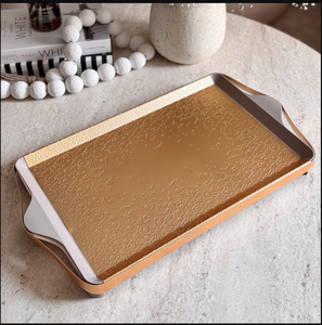 Bandeja de Servicio Rectangular de Metal Plateado de Lujo, Plato Decorativo con Superficie Texturizada para Hotel, Hogar, Mesa, Vajilla - Product Image 5