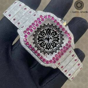 Charm Jewells Women's Luxury Stainless Steel Square <b>Watch</b> 30mm Pink Diamond Encrusted Sapphire Crystal Analog Quartz - Product Image 3