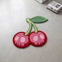 Premium Niedlicher Kirsch-Totenkopf Handgetufteter Woll-Teppich Rutschfest Mittellanger Flor Modernes Geometrisches Muster für Schlafzimmer und Wohnzimmer in Rosa-Rot