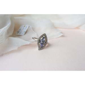 Bague Marquise en Argent 925 Plaqué Or Rose avec Pierre Précieuse Bleu-Violet, Faite à la Main, Réglable, Bijou Tendance - Product Image 2