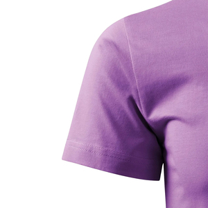 Camiseta de algodón morada para hombre, manga corta, cuello redondo, corte regular, informal, color liso, tejido de punto, teñido liso, camiseta para correr - Product Image 6