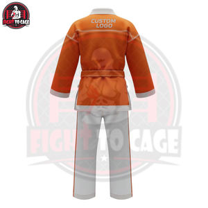 Wholesale Rate Customized Poly-Cotton Stretch Breathable Lightweight Training Suit Flare Orange Printed Martial <b>Arts</b> Wear 220g - Product Image 2
