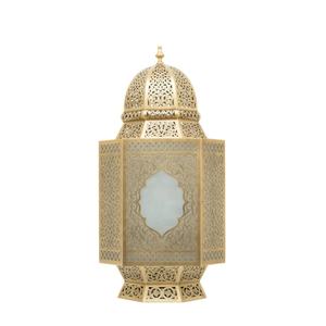 Golden <b>Brass</b> Hexagonal Moroccan <b>Lantern</b> with Intricate Cut-Out Design for Home Decoration - Product Image 1