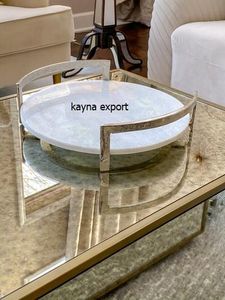 Customizable Decorative Gold <b>Leaf</b> Aluminum Serving Tray Marble Glass Wood Oval Shape <b>Art</b> Deco Design Movable Bulk Available Tray - Product Image 3