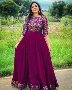 ชุดยาว anarkali ที่ทันสมัยสำหรับผู้หญิงสีเขียวที่น่าตื่นตาตื่นใจผ้าจอร์เจียเทียมงานปักตามลำดับทำจากผ้าไหมเรยอน-มี - Product Image 6