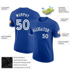 เสื้อเบสบอลแบบกำหนดเองสำหรับผู้ชาย สีน้ำเงินรอยัล โพลีเอสเตอร์ 100% ระบายความชื้นได้ดี คอกลม แขนสั้น พิมพ์ชื่อทีมและหมายเลข - Product Image 3