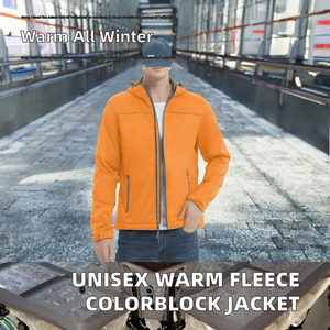 Men's <b>Orange</b> Hooded <b>Fleece</b> Jacket with Zipper Closure Casual Windproof Eco-Friendly Polyester Winter Wear - Product Image 4